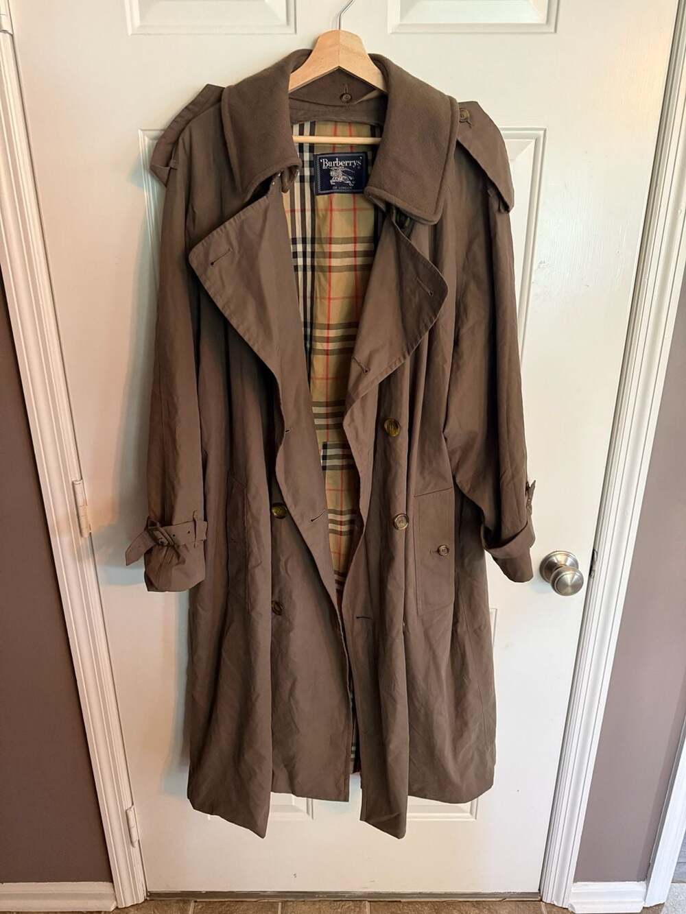 Vintage Burberrys Wool and Camel Hair Trench Coat Brown Double Breasted - Picture 7 of 8
